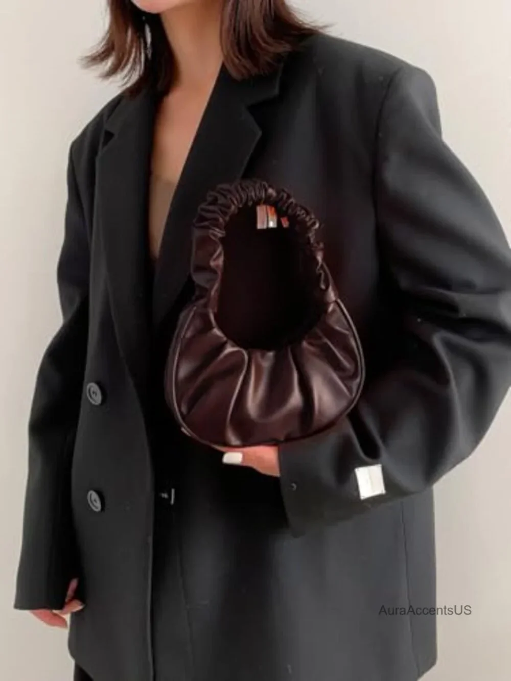 Ruched Soft PU Leather Hobo Handbag with Zipper Closure Crossbody Shoulder Purse